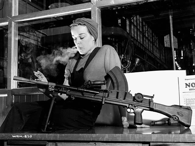 Veronica Foster — 1941 photograph of a Toronto factory worker with the tool she helped build
